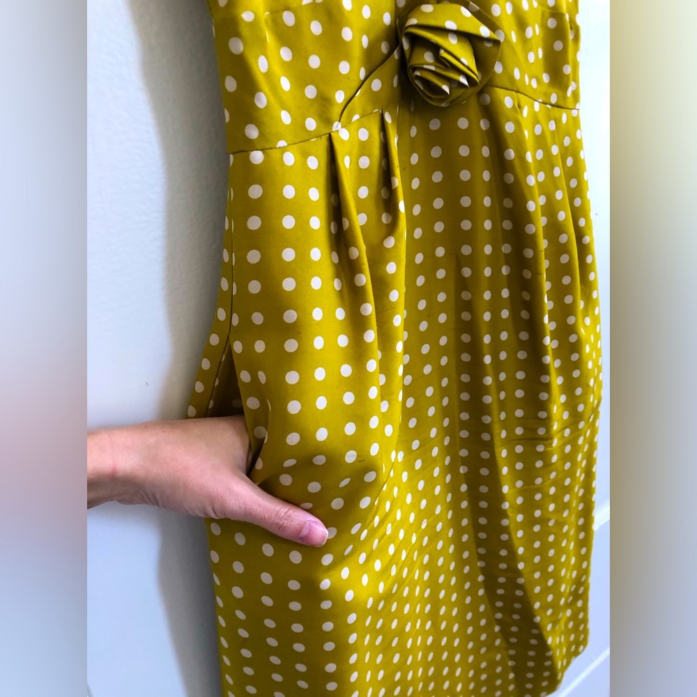 J. Crew gold and cream, silk, polka dot dress, size 4